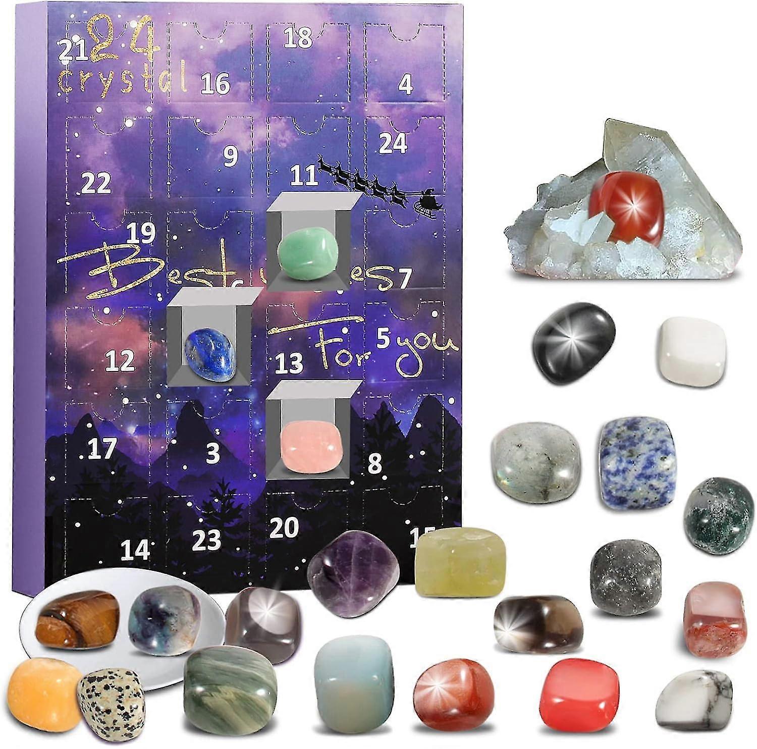Advent Calendar Rocks, 24 Days Natural Crystal Agate Stone Minerals & Fossils Advent Calendar Crystals Christmas Calendar Enthusiasts Rock Collection