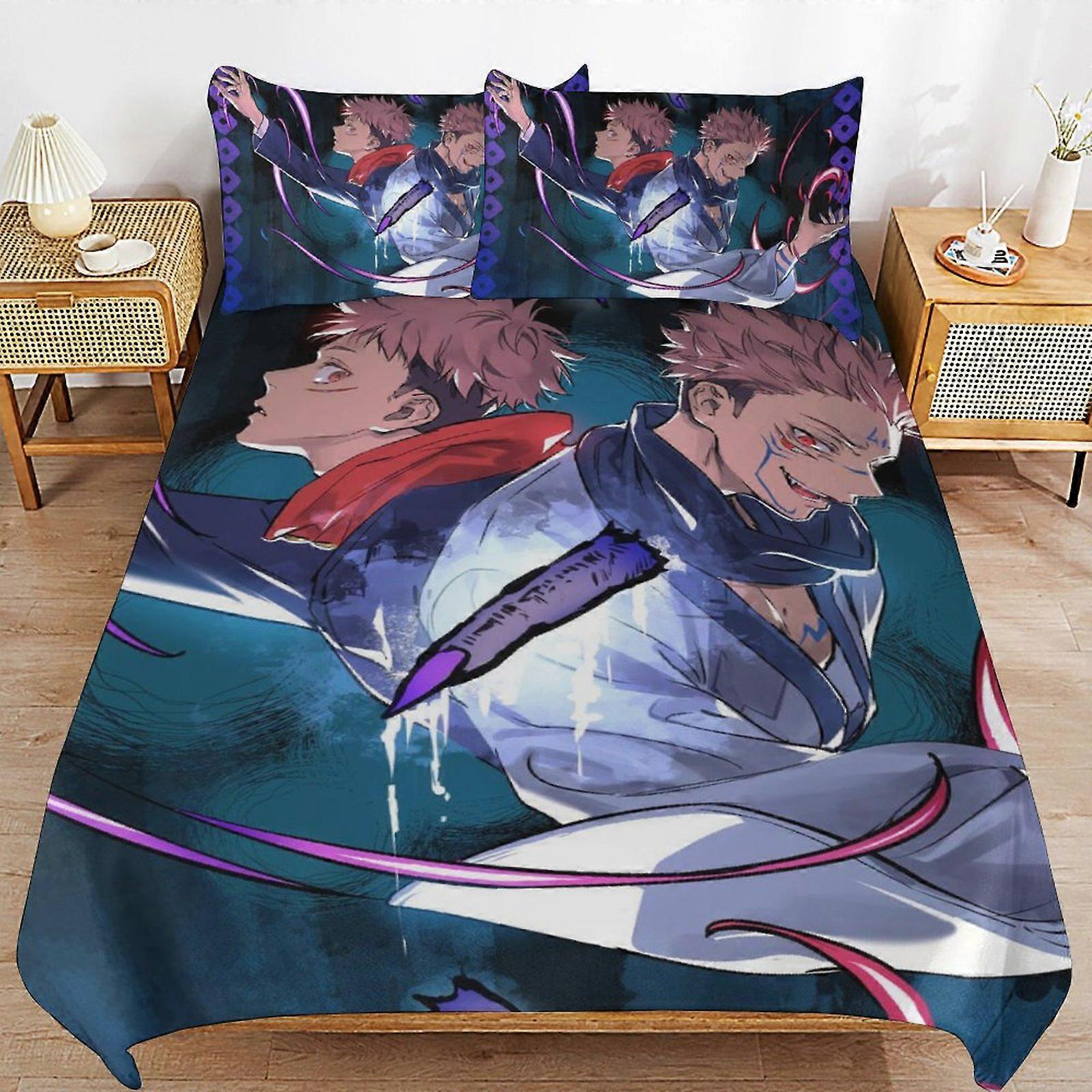 Bedding set WM200 Jujutsu Kaisen Bedding Set Duvet Cover Comfortable and Lightweight Cartoon Bedding 3 Piece (Multiple sizes to choose from) SW200
