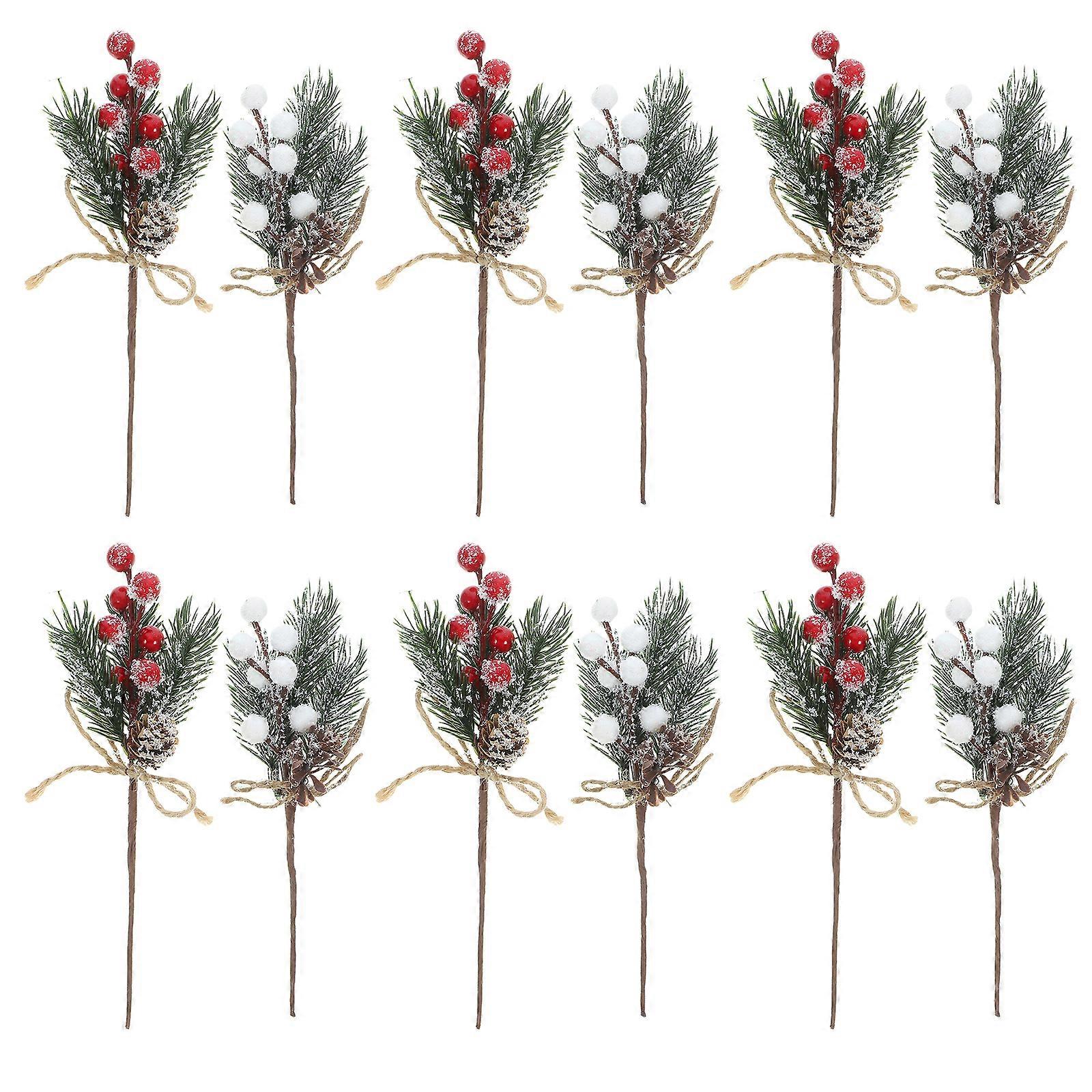 12Pcs Artificial Christmas Pine Tree Branches with Pine Cone for Party Decor