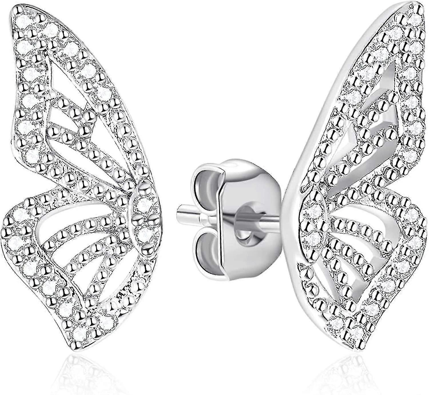 バタフライウィングイヤリング(ペア)18kゴールドメッキシミュレートダイヤモンドシルバースタッドイヤリング、女性のための小さな蝶軟骨イヤリング