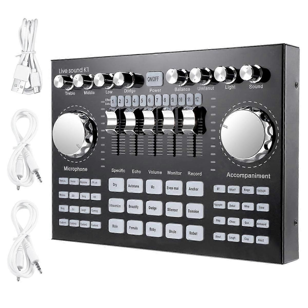 K1 Computer Phone Voice Changer HIFI Live Sound Card Mixer Board Streaming Audio Bluetooth 5.0 Universal