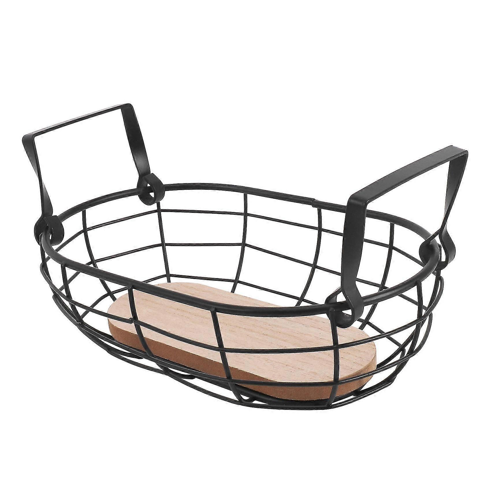 Fruit Basket, Retro Rustic Wire Net With Wood Bottom Fruit Egg Storage Basket, Multifunction Iron C