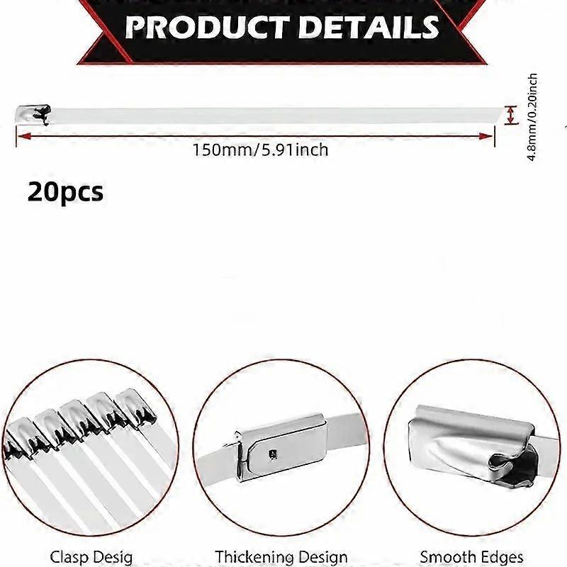 20/50/100pcs Heavy Duty Stainless Steel Zip Ties for Indoor and Outdoor Use - Ideal for Exhaust Wrap and More