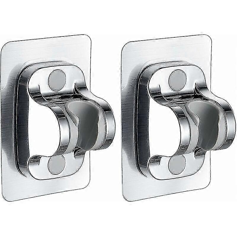 2 Pack No Drilling Shower Head Holders - Strong Adhesive - Adjustable Angle - Silver