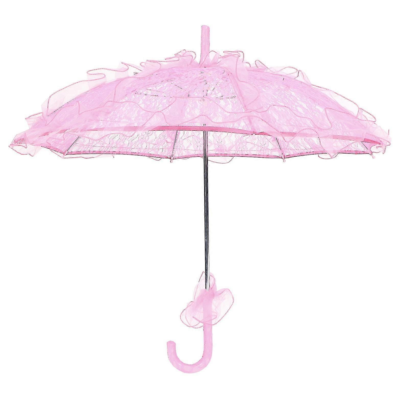 Elegant Pink Lace Fabric Foldable Wedding Bride Umbrella - Unique Performance Props
