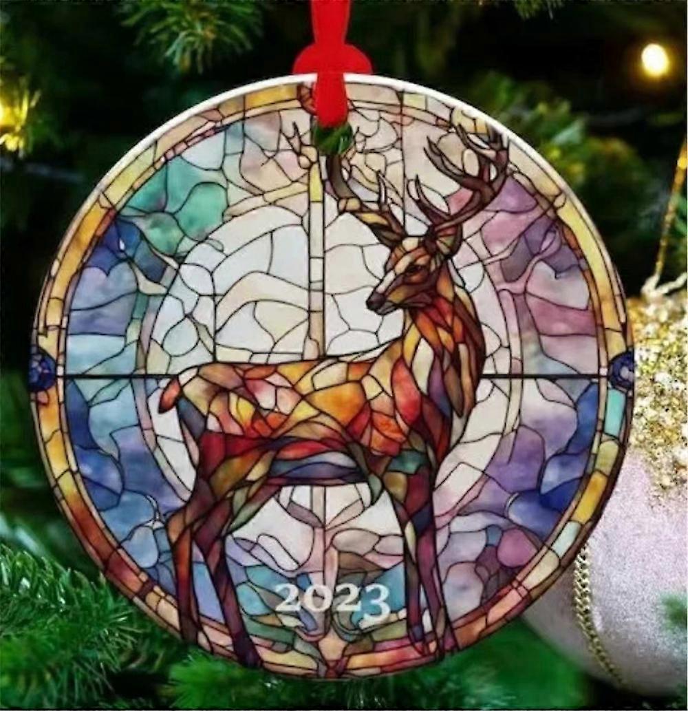 Christmas Ornament Stained Glass Acrylic Round Pendant for Christmas Tree Decor
