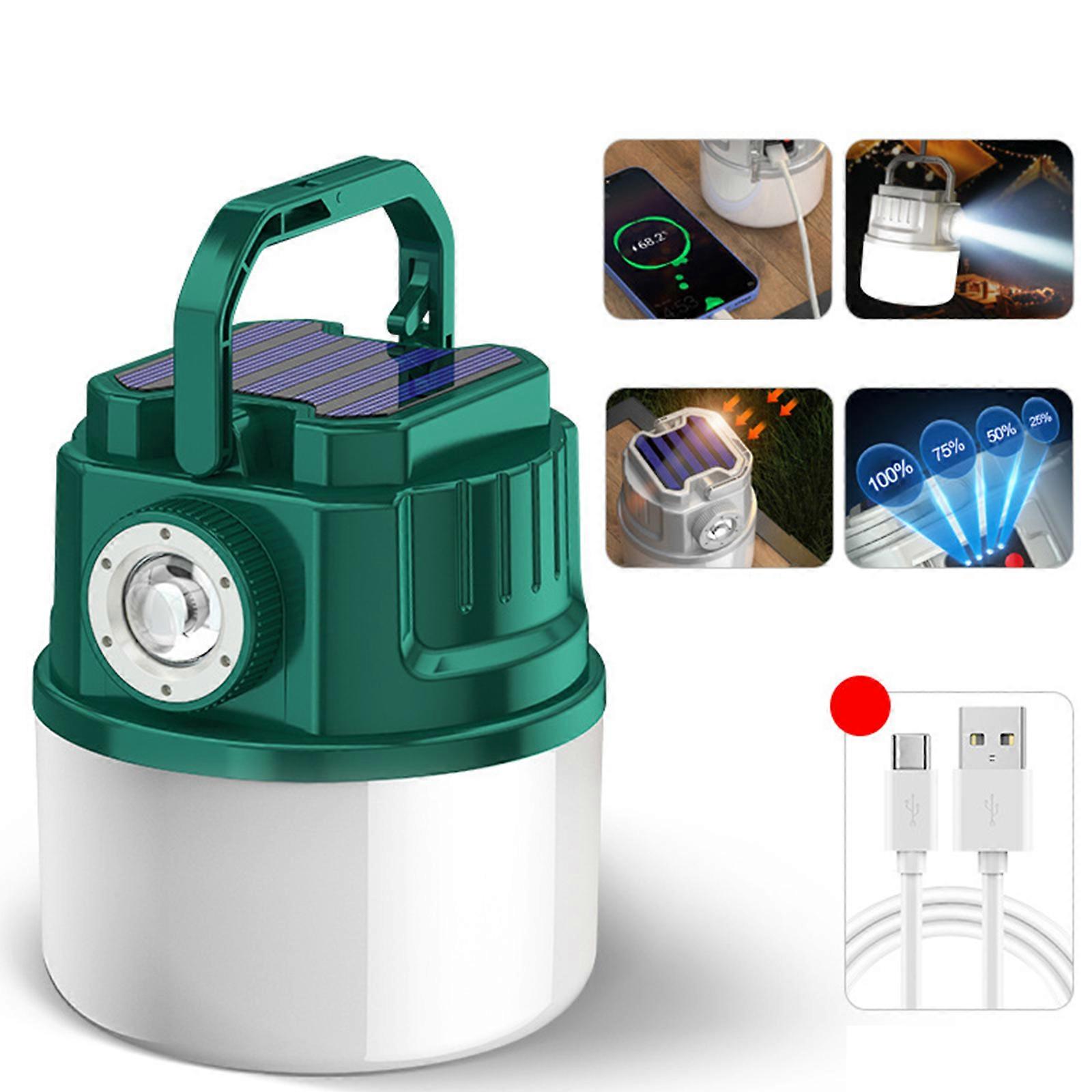 LED Camping Lamp, Portable Solar Lights Charging IPX6 Waterproof 4 Light Modes Dimmable Searchlight Camping Lantern for Blackout Emergency Equipment