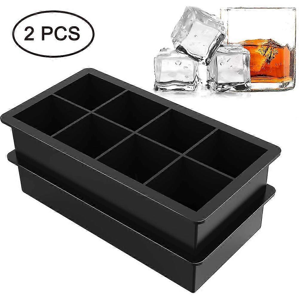 2 Pack Silicone Ice Cube Trays 8 Square Cubes Per Tray Ideal For Whiskey, Cocktails, Soups