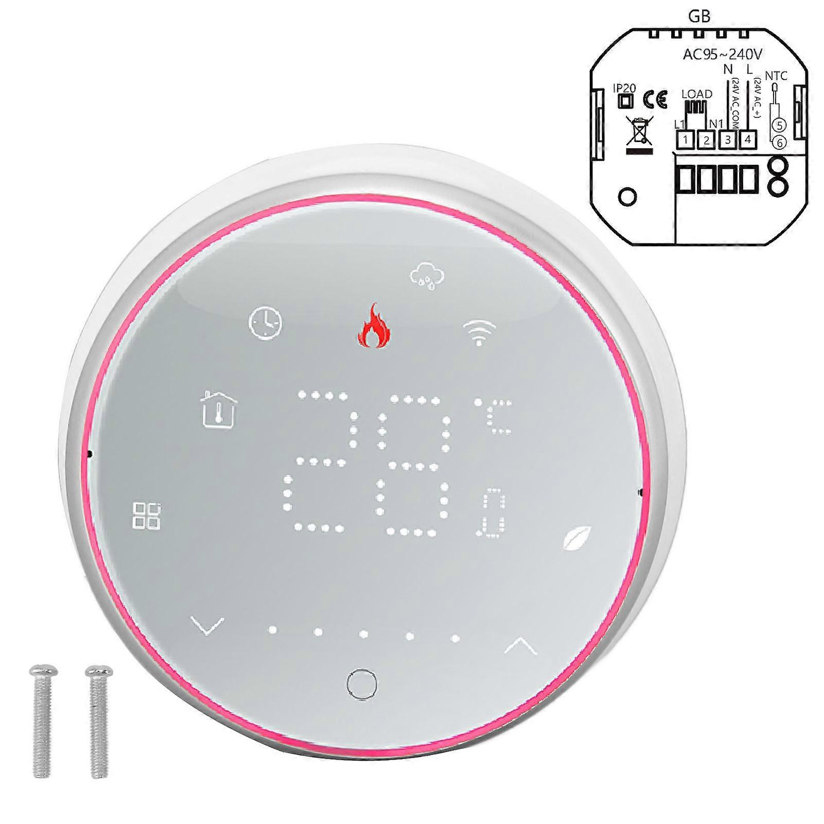 Wireless Smart Thermostat Accurate Programmable WiFi Thermostat Voice APP Control for Electric Heating AC95240V Round Base White