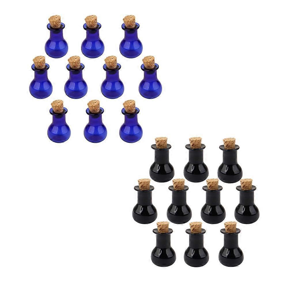 20pcs Mini Glass Bottle Vials Empty Sample Jars With Cork Stopper Black Blue