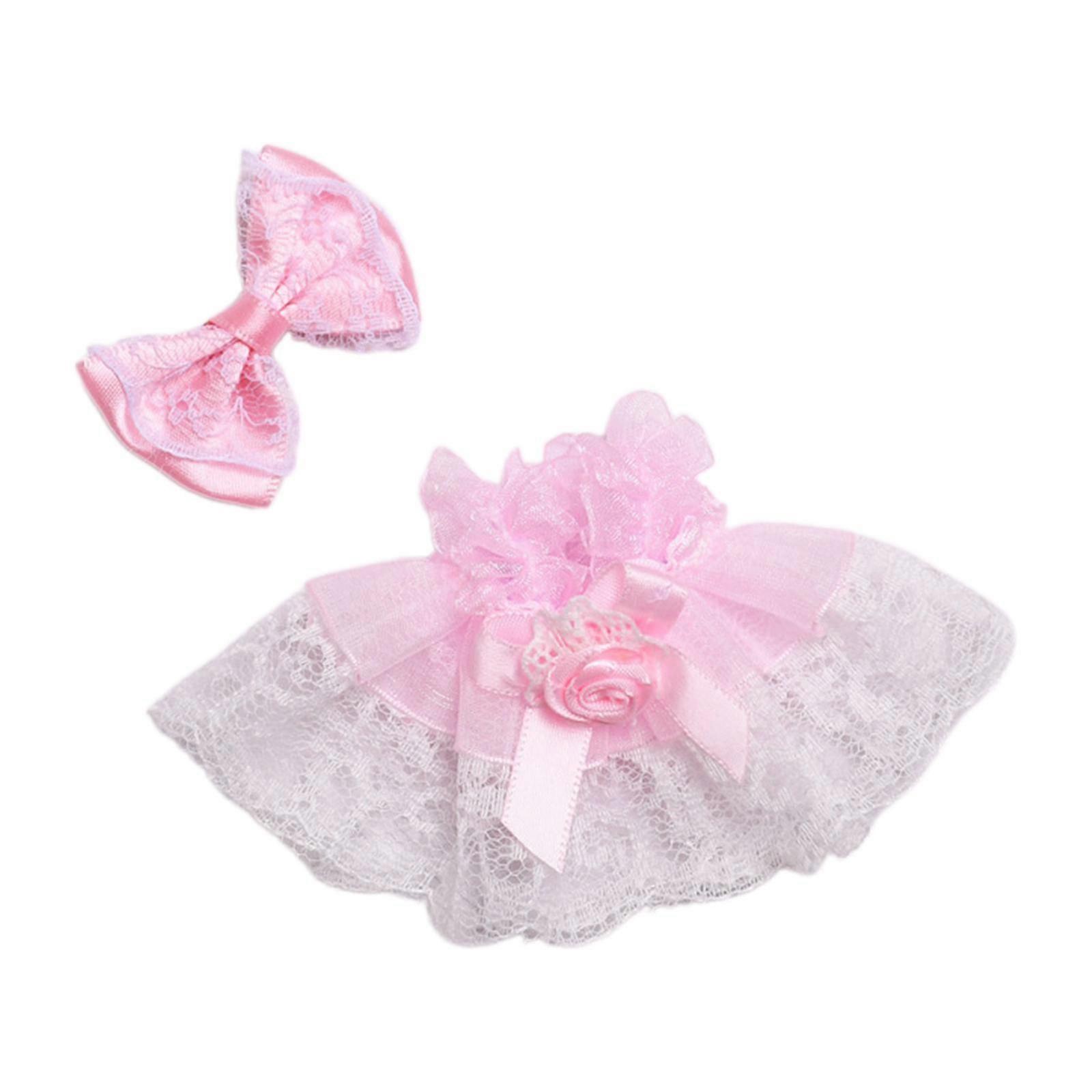 2Pcs Mini 6 inch Doll Clothes with Bow Headdress for Pendant Doll Dolls Kids pink