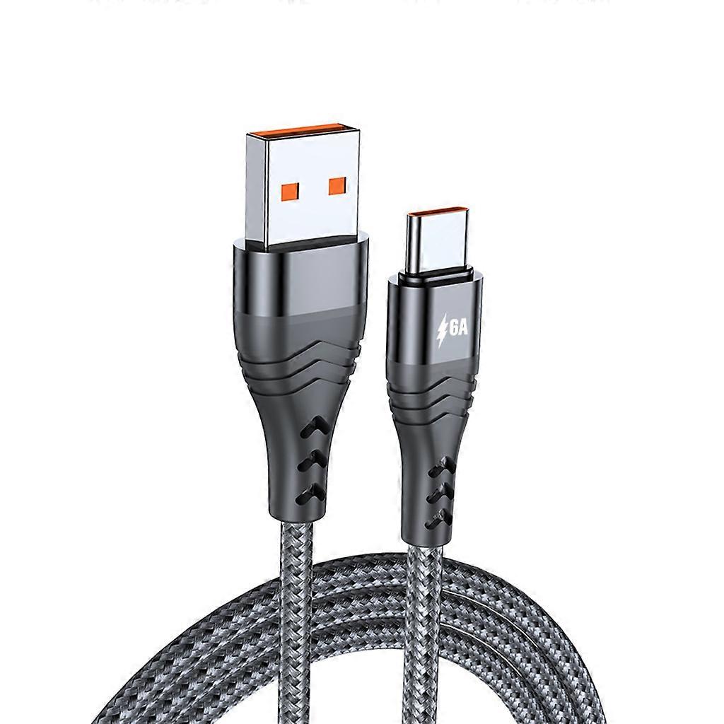 Cellphone Power Cable 6A 66W Type-C Fast Charging Wire Durable Braid Data Line