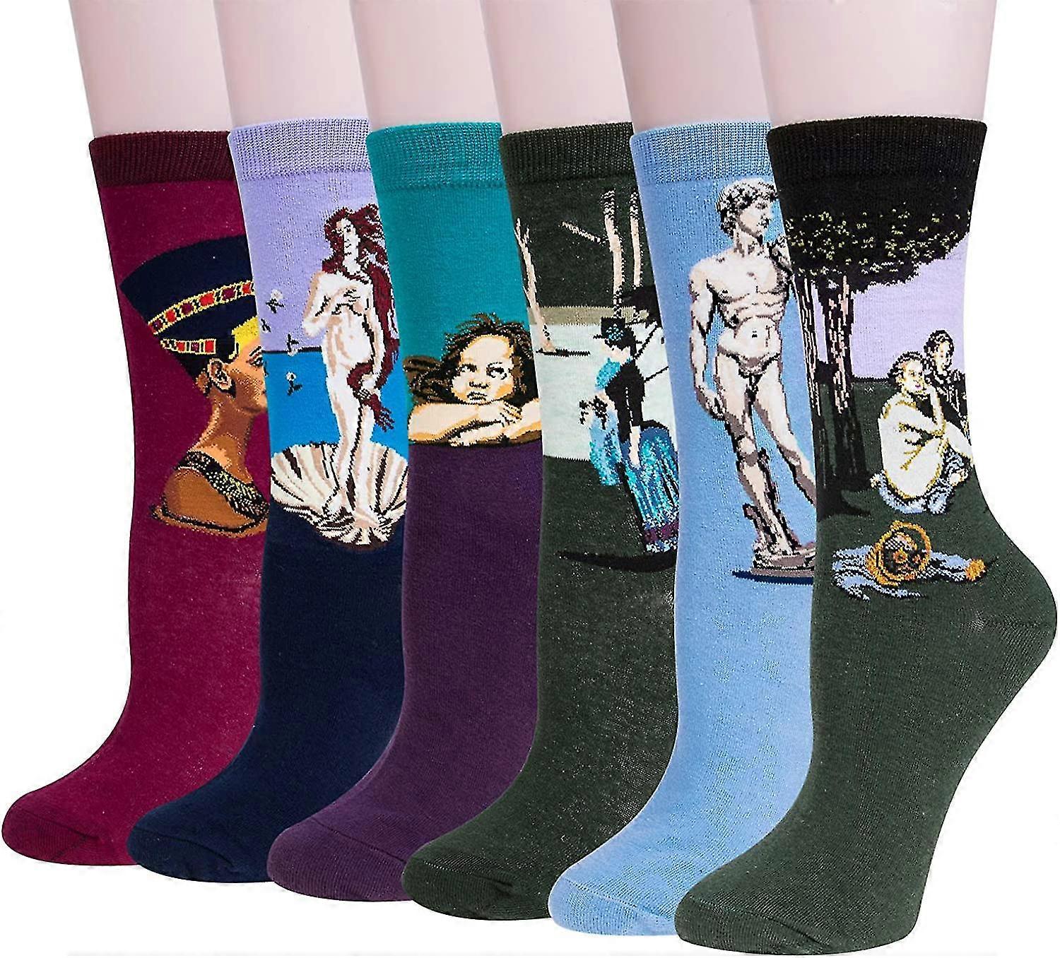 4-6 Pairs Womens Fun Socks Famous Painting Patterned Art Socks & Printed Cool Novelty Funny Socks For Women