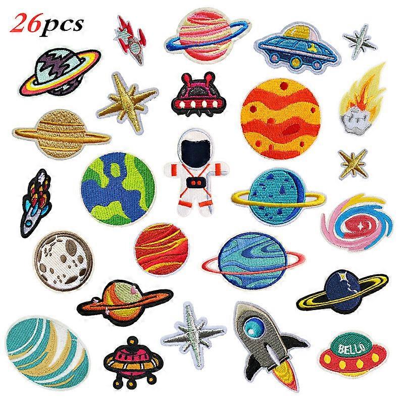26 pcs/Set Embroidery Patches Outer Space Planet Pattern Sew On Patches Iron On Patches
