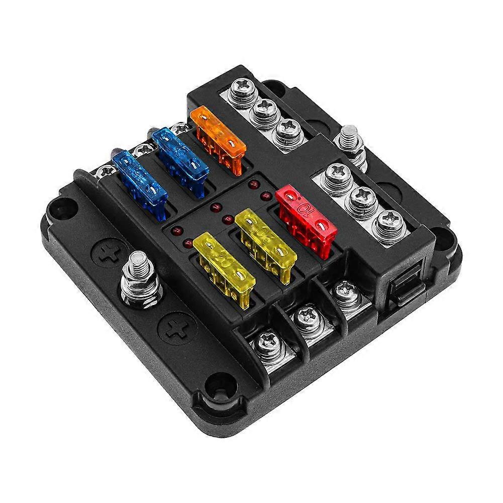 12V Fuse Box, Fuse Holder Blade Fuse Blocks with 16 Fuses 6 LED Indicators