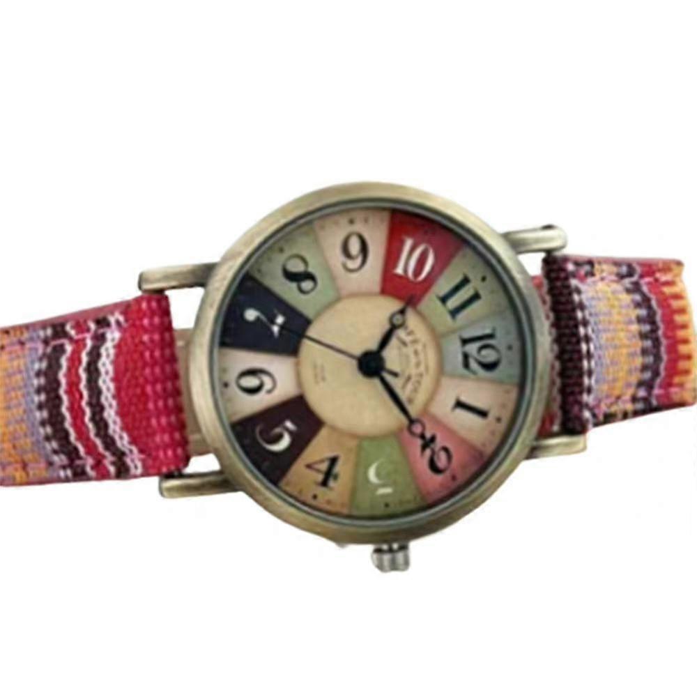 Mujer Boho Hippie Reloj Multicolor Rainbow Woven Strap Reloj de pulsera
