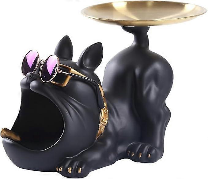 Biuteehvrt Decorative Magnate Pitbull Statue Resin Crafts Dog Model Holding Tray for Living Room Hallway Home Decoration