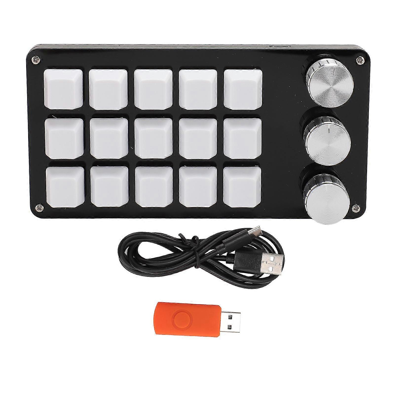 Mini Custom Keypad 15 Keys 3 Knobs Programmable Blue Switch Hot Swappable Programming Macro Keypad for Computer Gaming