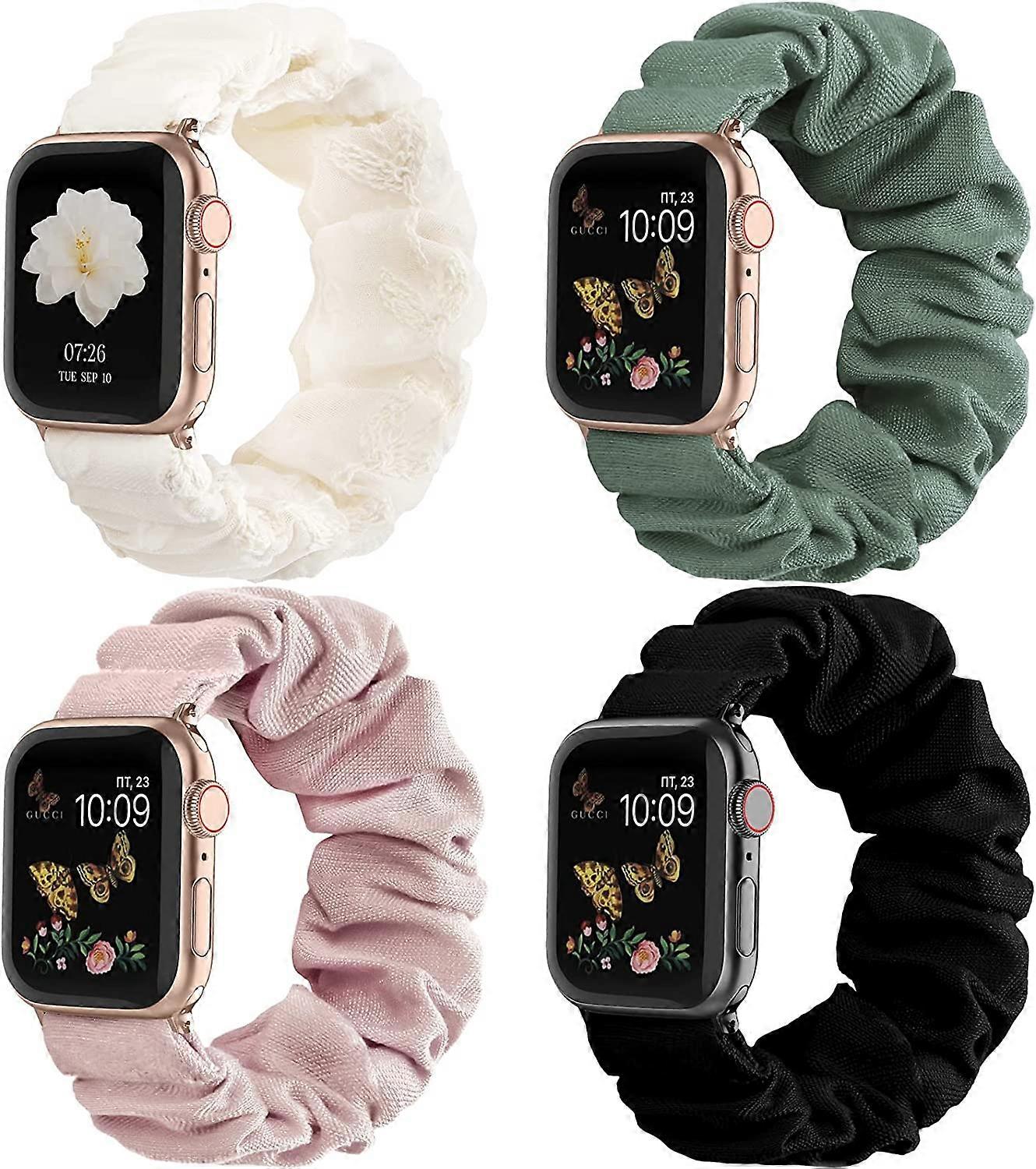 Compatible for Apple Watch Band Scrunchie 38mm 40mm Cute Printed Elastic Solo Loop Bands Women Bracelet Strap for iWatch Series 7 6 5 4 3 2 1 SE, 4 P