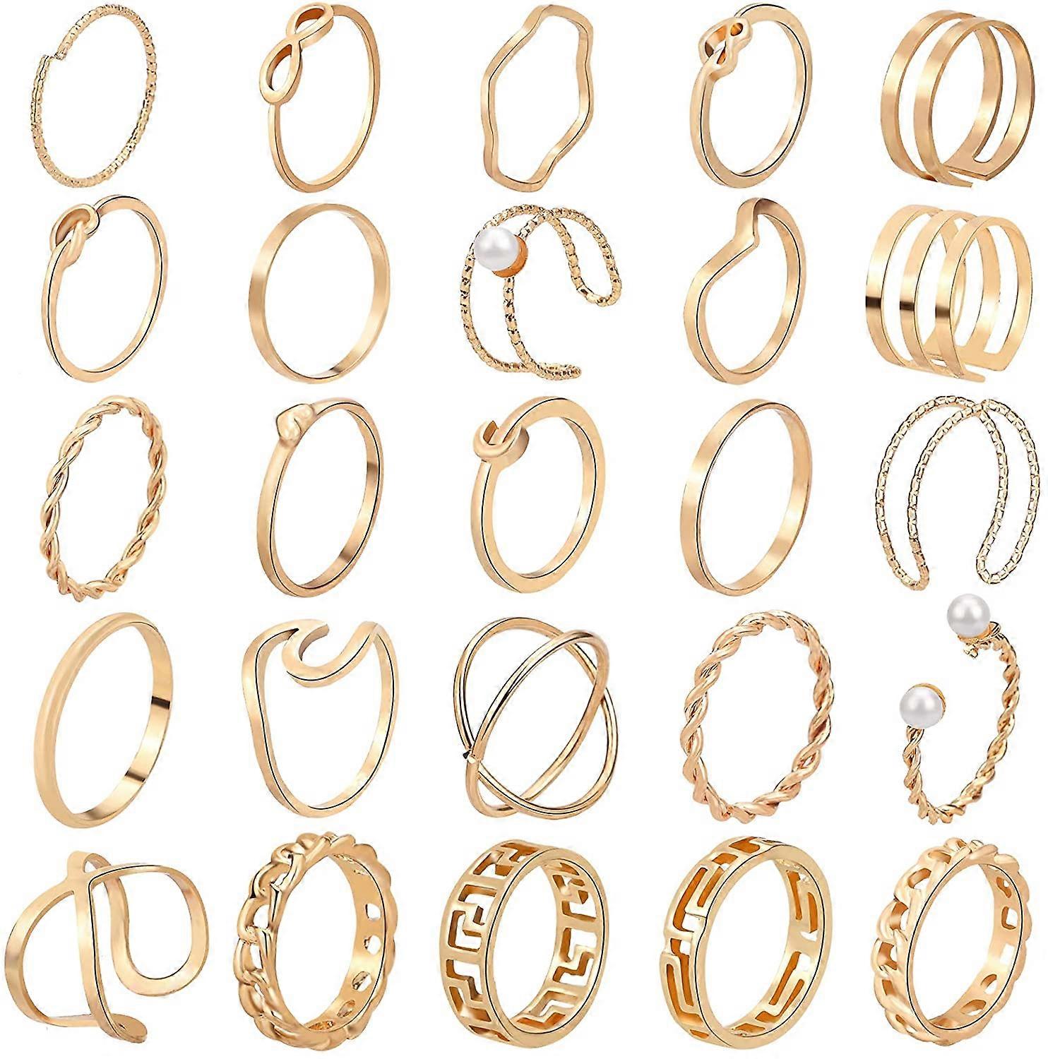 25-120 Pcs Knuckle Rings for Women Stackable Rings Set Girls Bohemian Retro Vintage Joint Finger Rings Hollow Carved Flowers