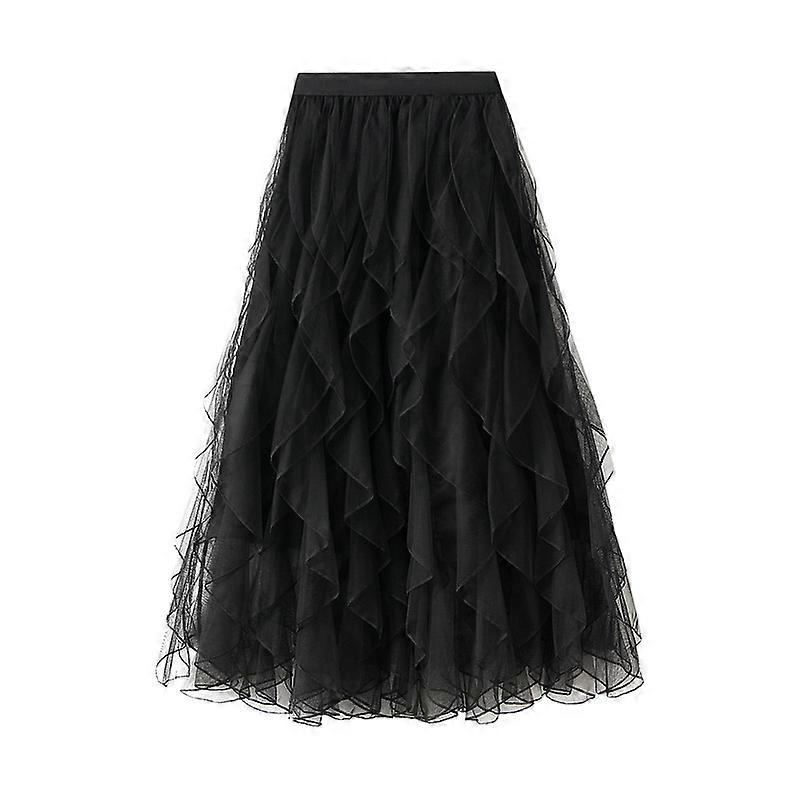 Women Irregular Long Tulle Skirts Summer Elastic High Waist Mesh Skirts