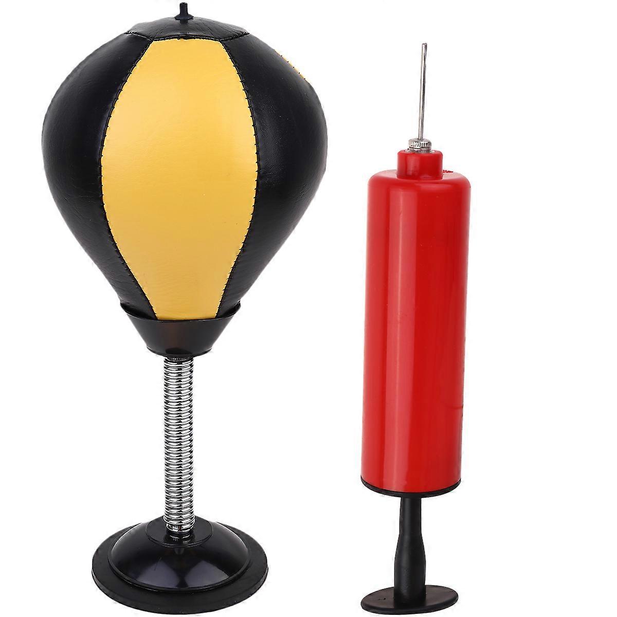 1pc Desktop Punching Bag Small Suction Cup Boxing Ball Stress Relief Mini Ball for Home or Office (Yellow and Black Boxing Ball+Red Inflator)