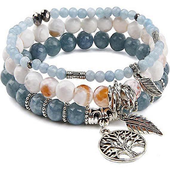Tree of Life Turquoise Jasper & Tibetan Agate Gemstone Chakra Beaded Bracelet