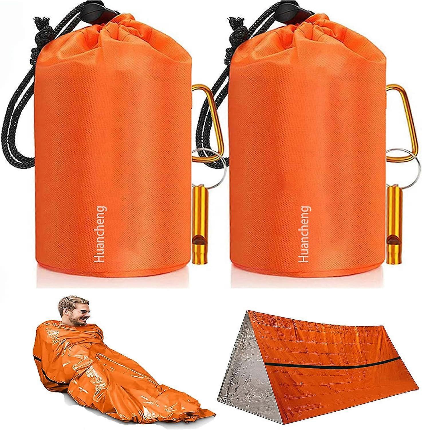 Notfallschlafsack - Packung mit 2 leichten Überlebenssäcken mit Pfeife Wasserdichtes Camping Wandern