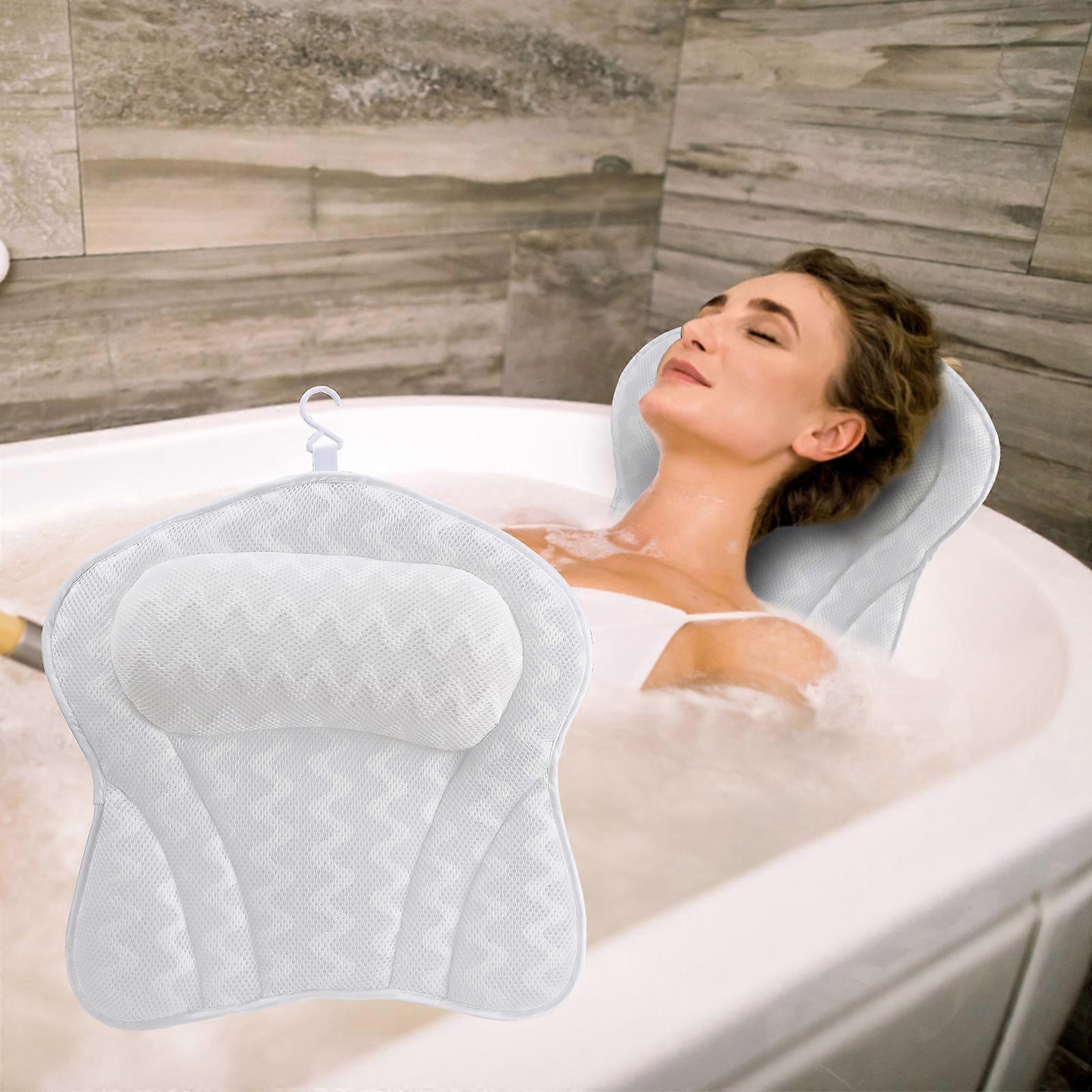 Bath Pillow Bathtub Pillow Relaxing Bath Pillows for Tub Neck and Back Support with Soft 4D Mesh Fabric and Non-Slip Suction Cups Self-Care Gifts for
