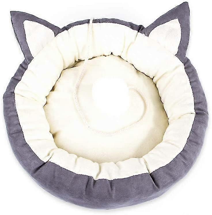 Round Plush Cat Bed With Detachable Pillow-grey