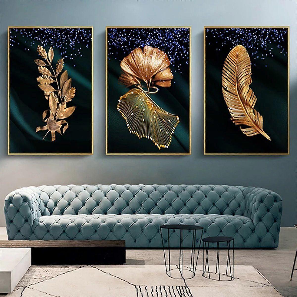 Graphic Set, Luxury Poster Canvas - Mural/Gold Leaf - Available in Different Sizes - Individually or as an Inexpensive Set of 3