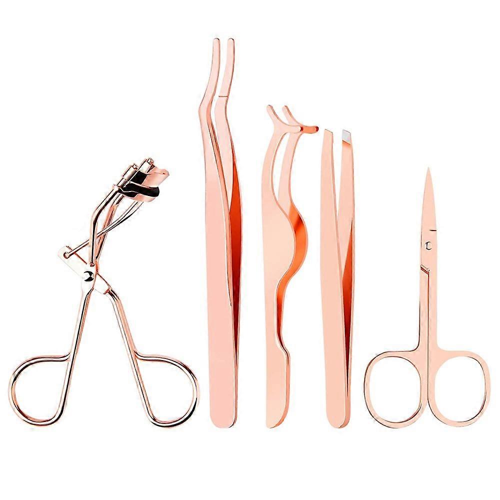 5 Pieces Eyelash Applicator Tool-Paste False Eyelash Curler-Trim Eyebrow Curler-Eyebrow Curler-Eyebrow Scissors-Curved Eyelash Curler(Rose Gold)