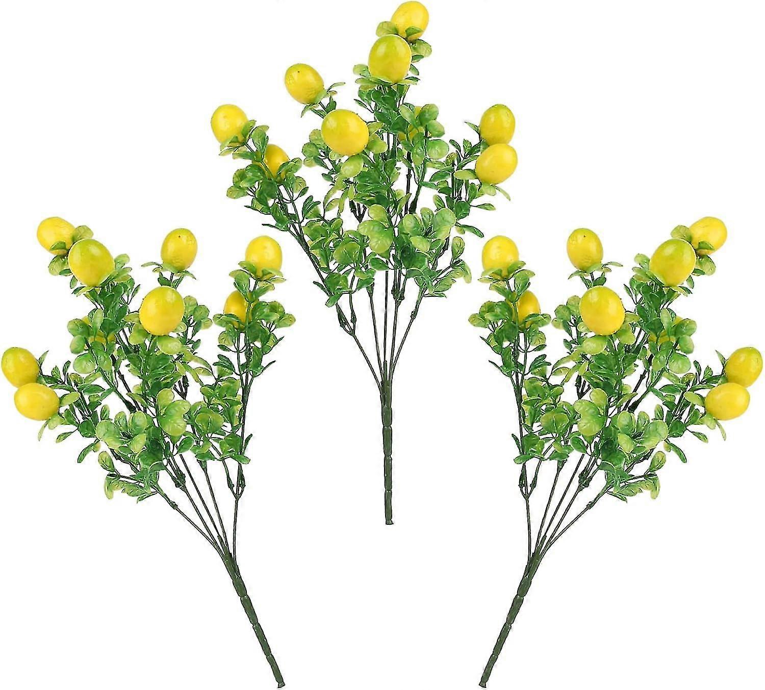 3 Pcs Artificial Lemon Branches, Faux Lemon Branch Decor, Yellow Lemon Tree Stem With Greenery Leaves, Artificial Lemon Picks Decoration For Home Or T