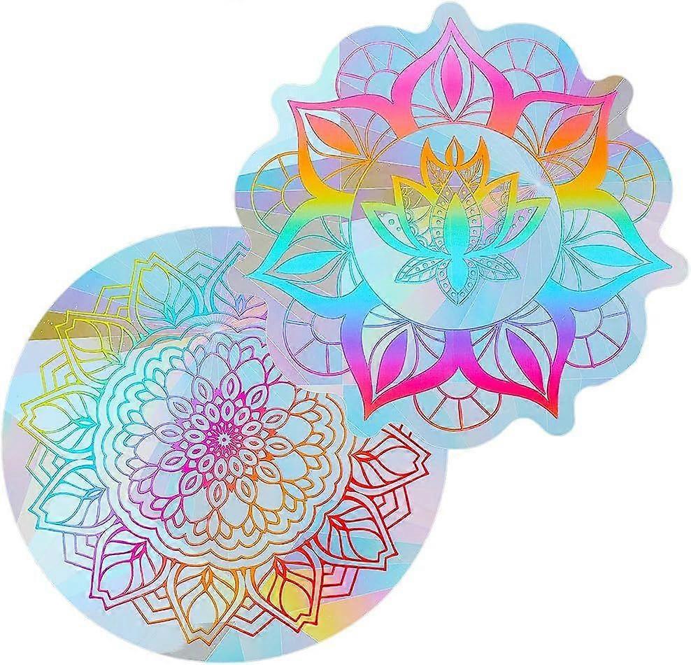 2 Styles Mandala Window Decals Flower of Life Window Decal Sun Catcher Window Sticker Films Transparent Glass Rainbow Static Anti-Collision to Save Bi