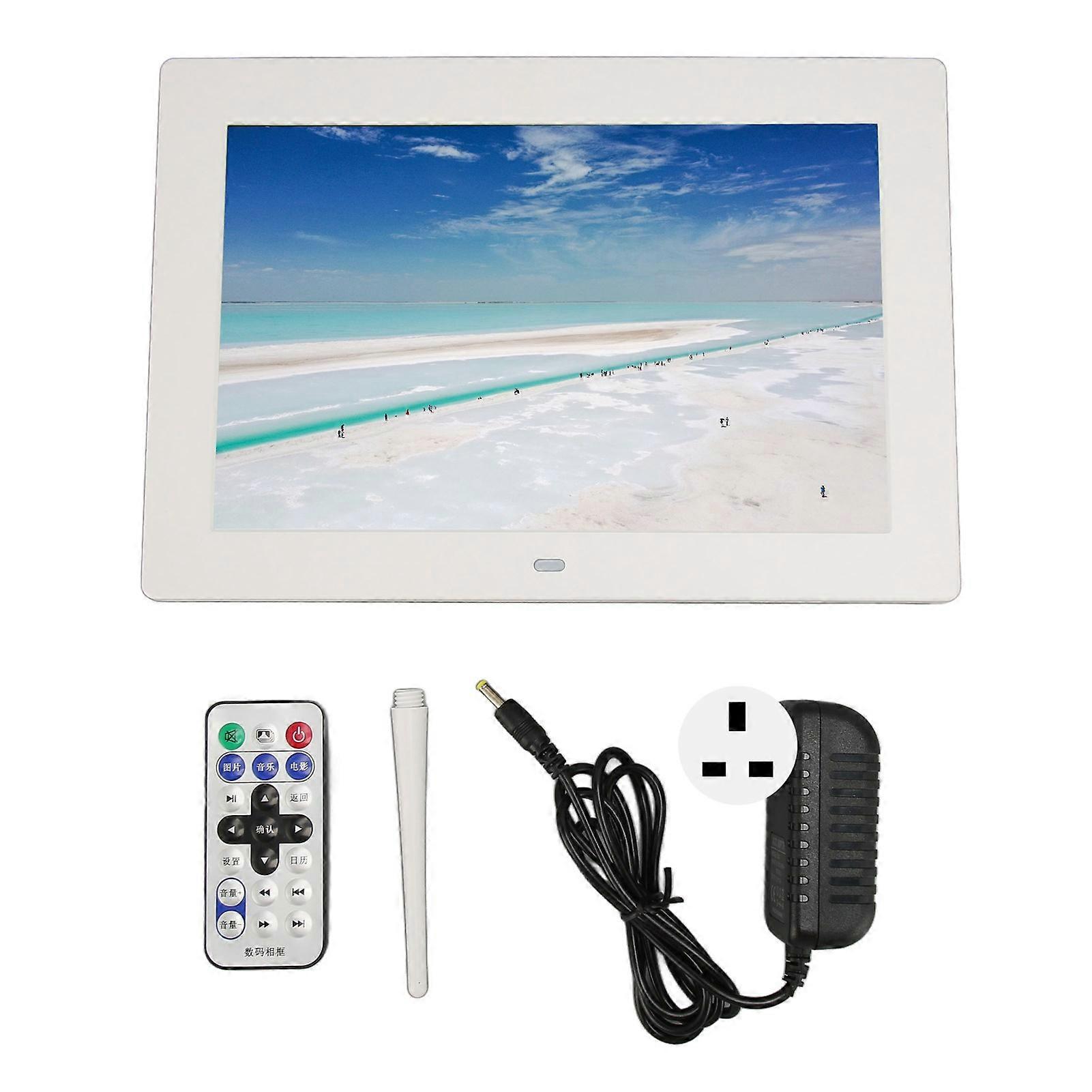 10" Digital Photo Frame, HD IPS Display, Remote Control, Multi-Format, White UK Plug