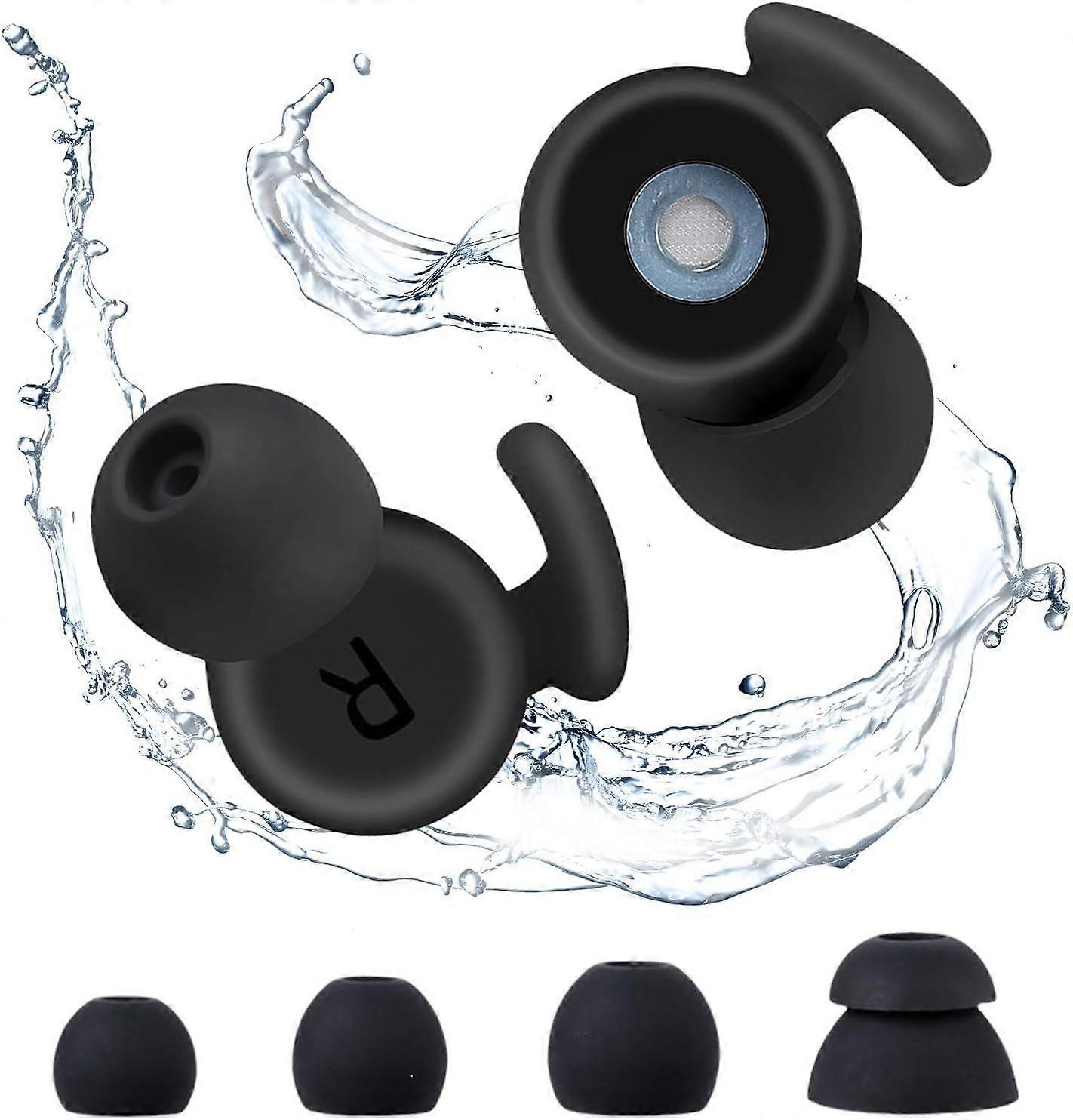 Earplugs for Sleeping - Reusable Silicone Earplugs - 8 Tips in S/M/L and Double Layer - 38dB Noise Reduction - for Travel - Black