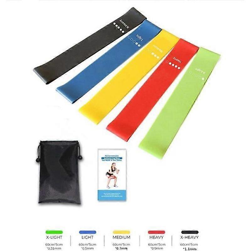 Set of 5 Latex Elastic Resistance Bands for Gym Exercise Yoga Pilates Physiotherapy Rehabilitation and Motor Skills