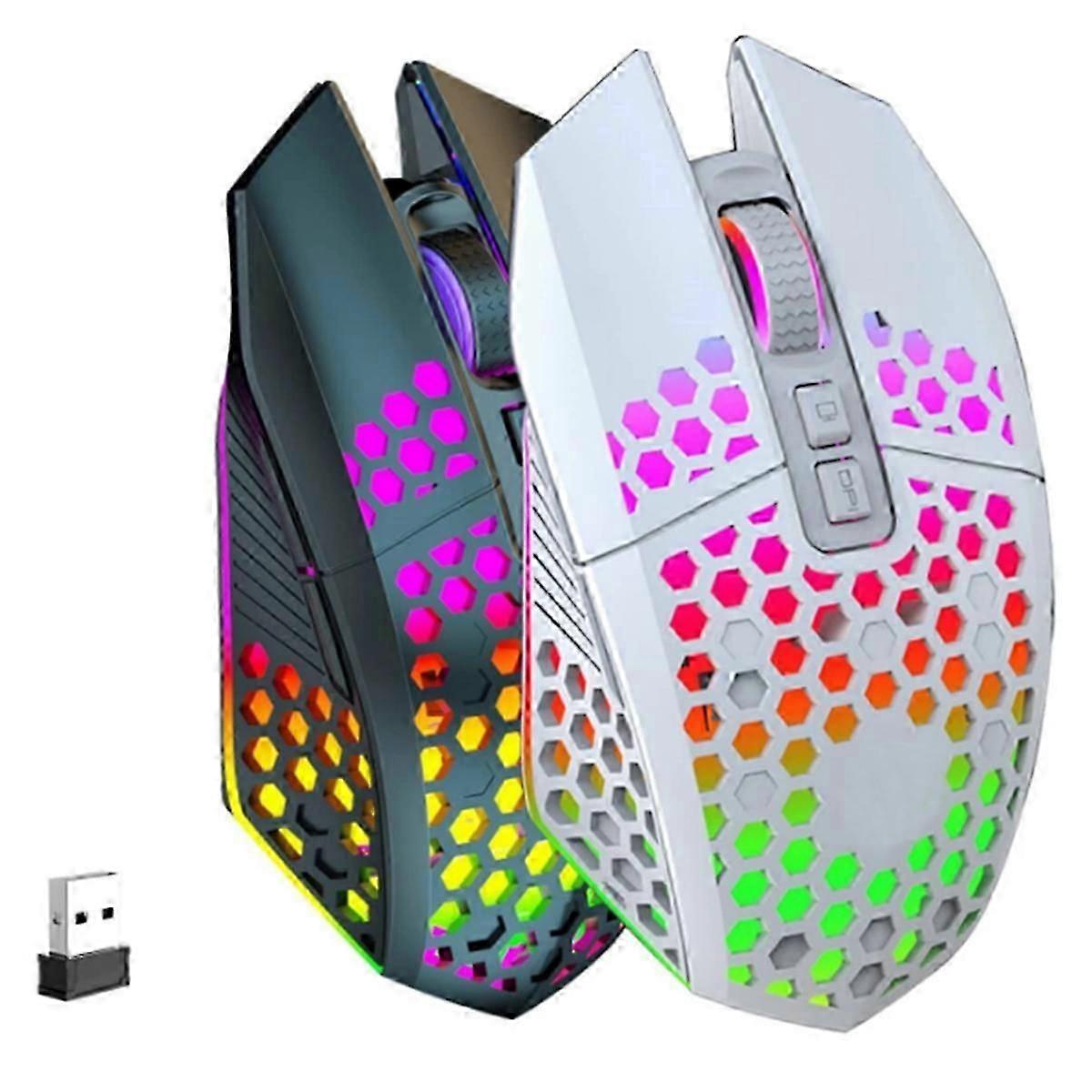 עכבר גיימינג אלחוטי עם מעטפת חלת דבש, תאורת RGB אחורית ו-5 רמות DPI, 2024 חדש