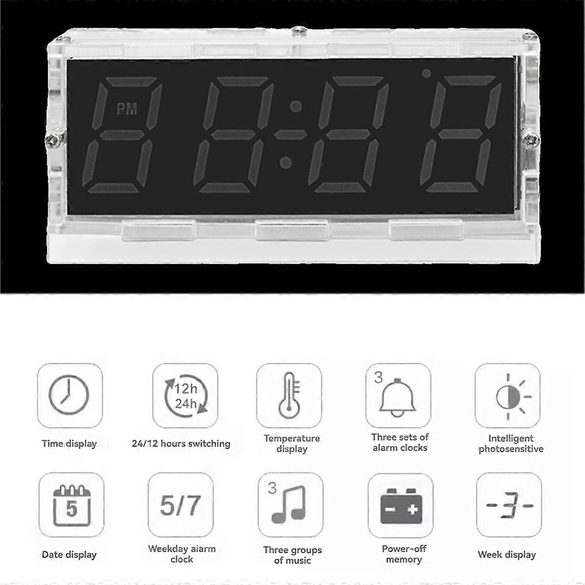 Colorful RGB DIY Digital Clock Kit Display Temperature Alarm Soldering Project Learning Practice Solder Electronic Kit