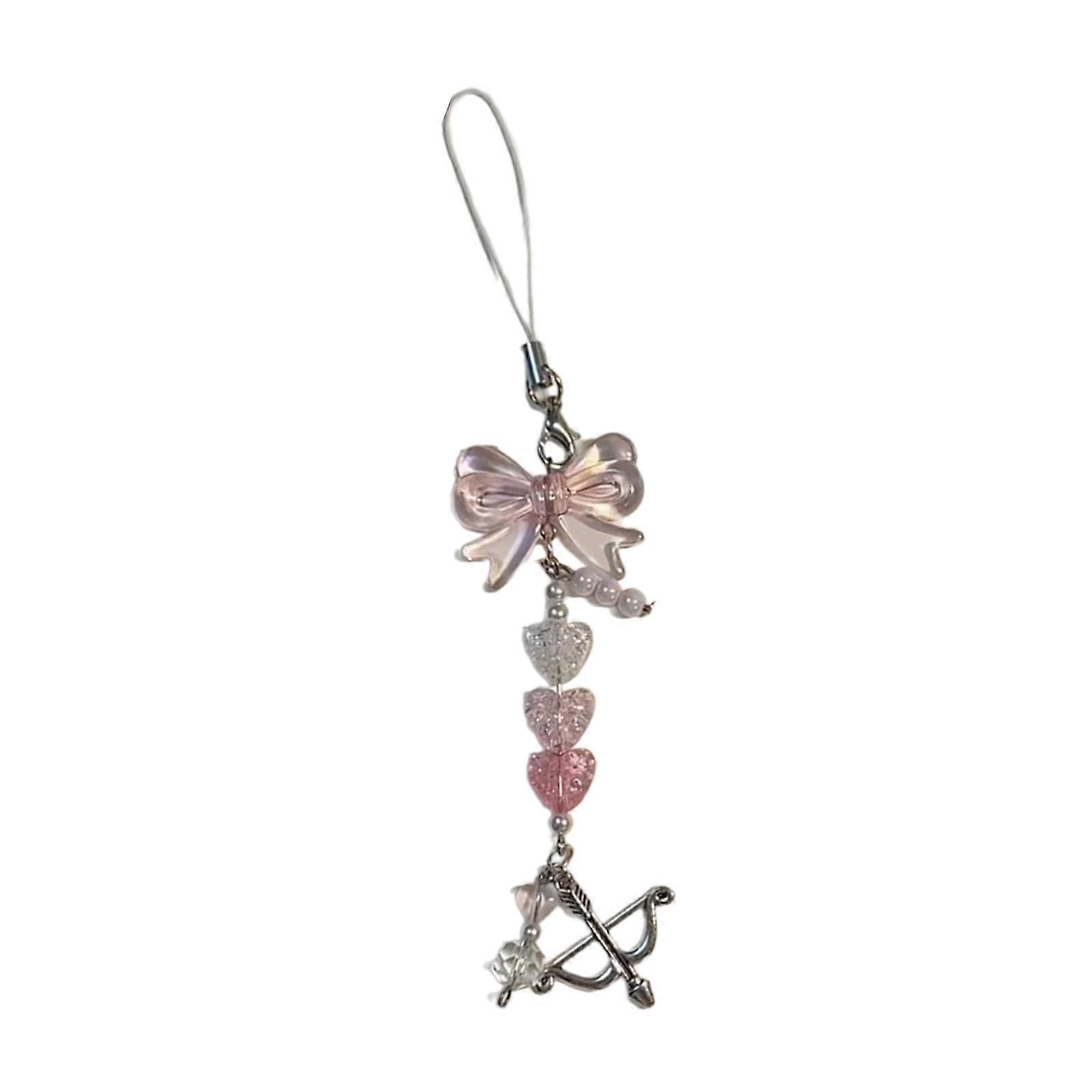 Elegant Beaded Keychain Butterfly Ribbon Charm Keyring Pink Bowknot Heart Key Chain Pendant Unique Phone Accessory
