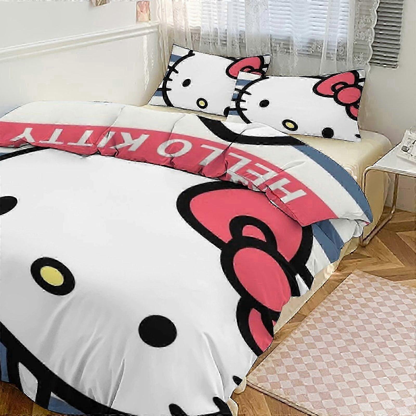 o2639 Lençóis Hello Kitty Bedding Se para Crianças Homens Mulheres Twin Size3s Capa de Edredom e Fronhas- (1 Capa de Edredom e 2 Fronhas) Lençóis
