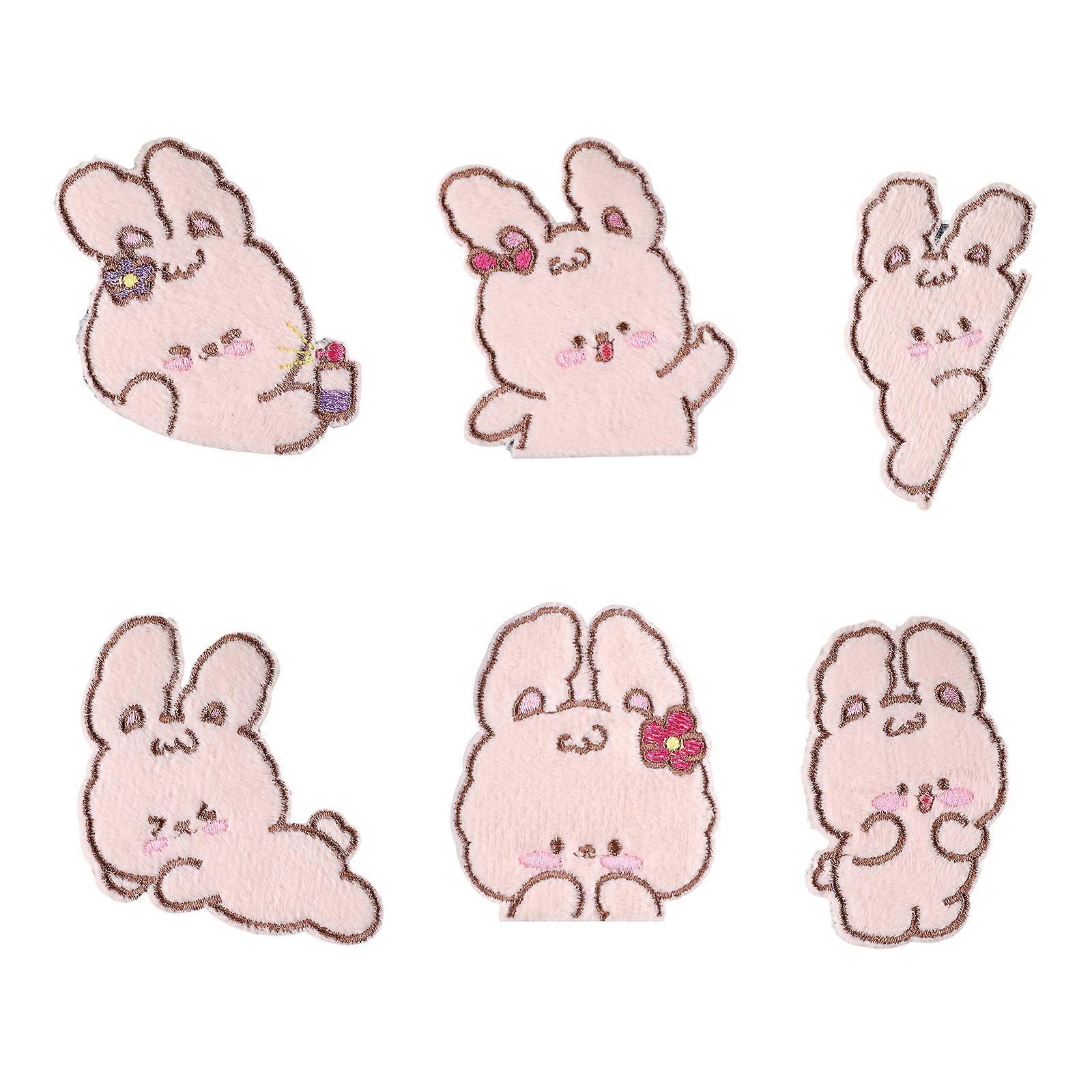 6 Pcs Animal Iron On Patches Cartoon Rabbits Embroidered Patches Sewing Patches Applique Patches for Bag Decoration