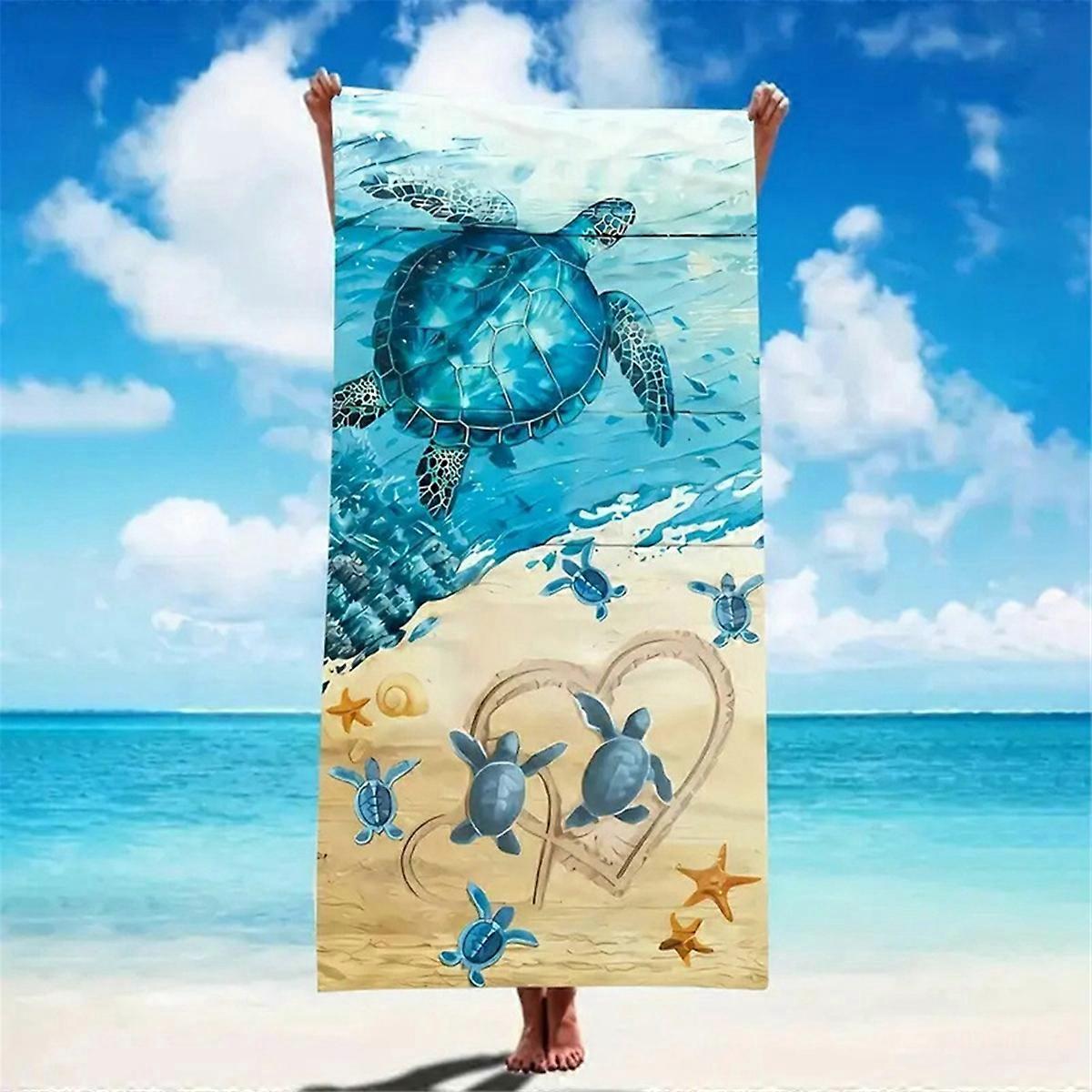 Quick-Drying Beach Towel with Sea Turtle Pattern,Soft and Absorbent,A