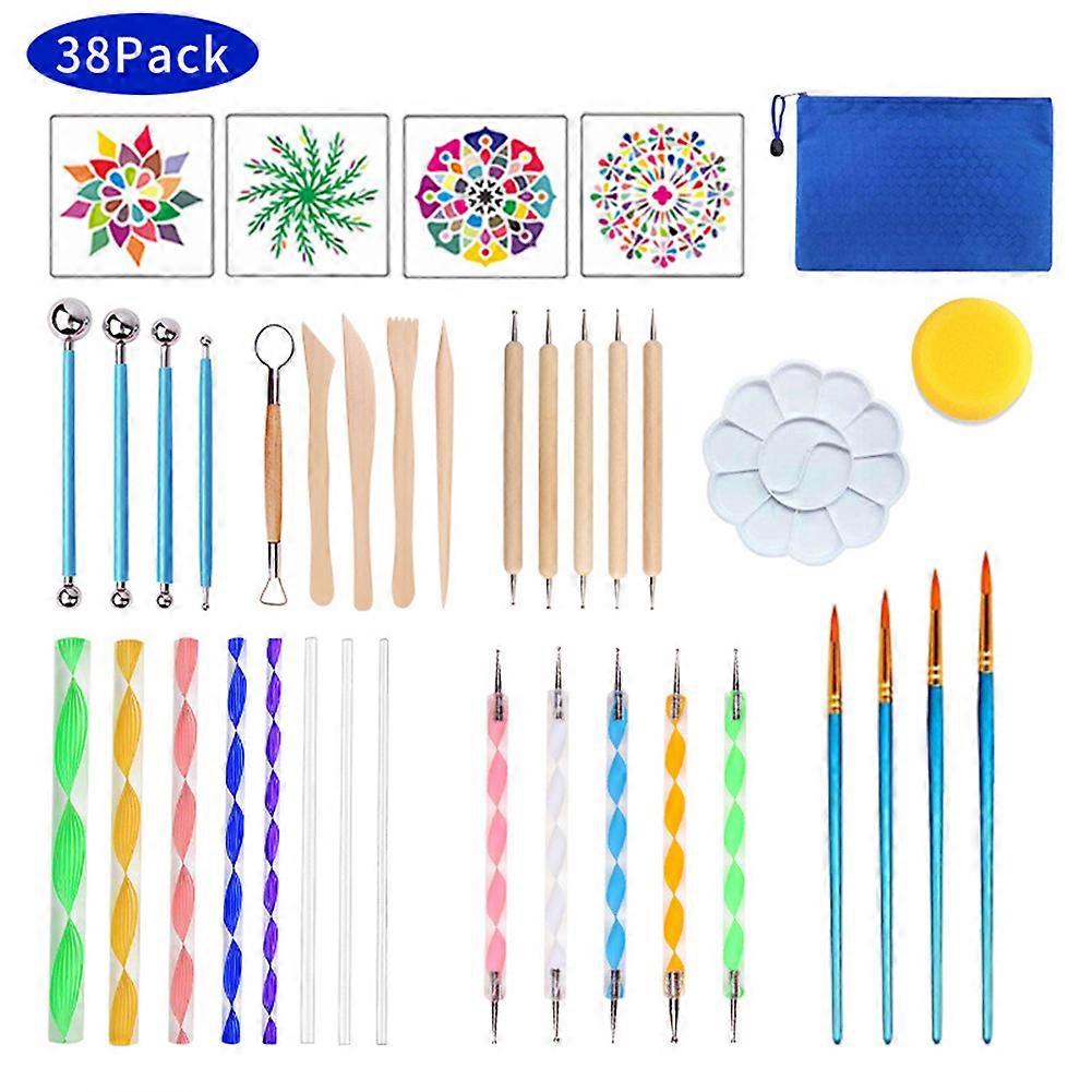 Set DIY Hollow Painting Template Mandala Dotting Tools with Blue Storage Bag for Handicraft Gift