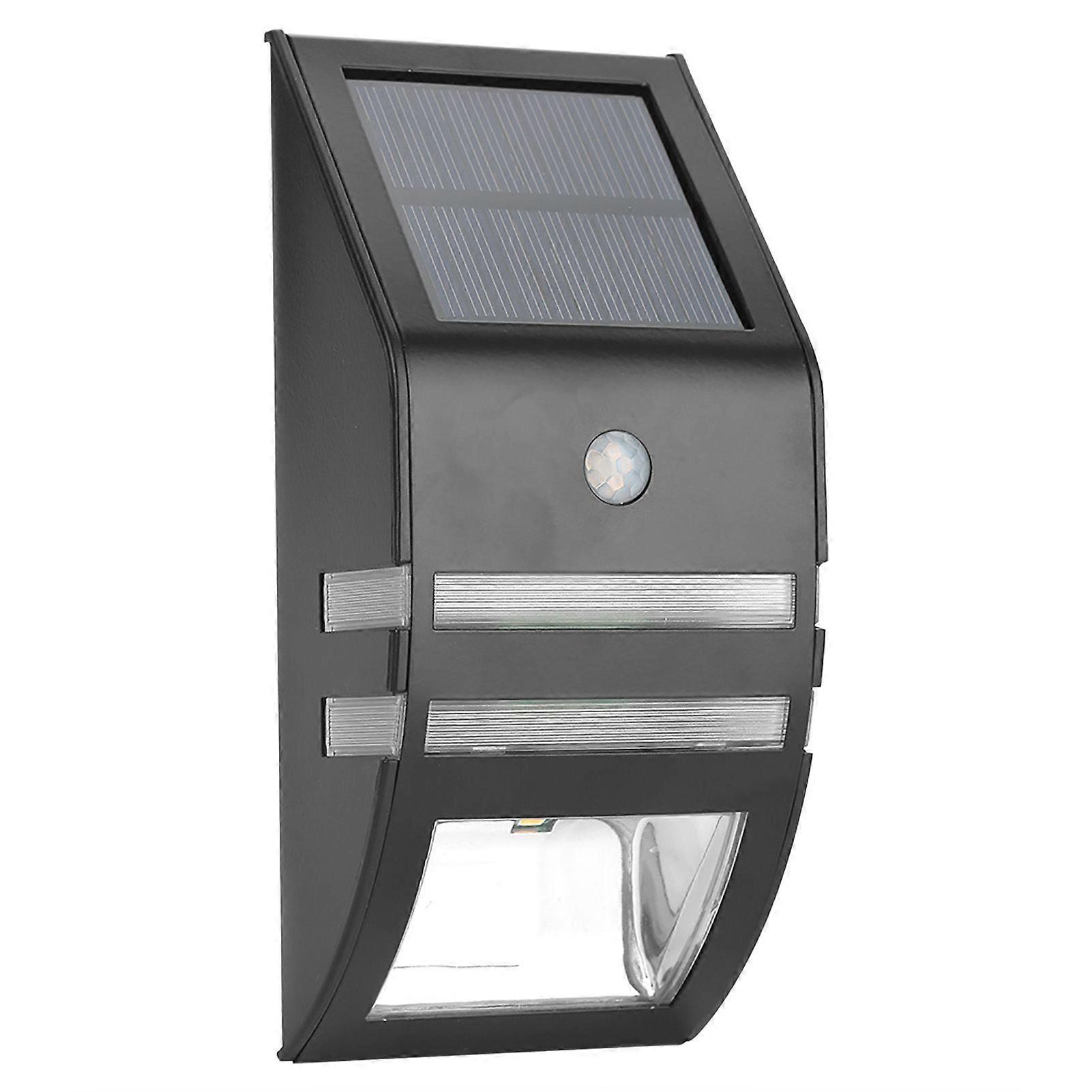 Solar Powered PIR Motion Sensor 2 LED Path Wall Light Garden Security Lamps Black Warm White