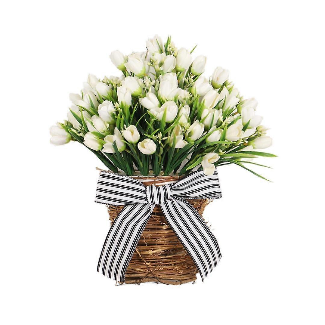 15.8" Realistic Tulip Hanging Basket - Outdoor Artificial Flower Wreath for Garden, Front Door, Patio, Indoor Decor