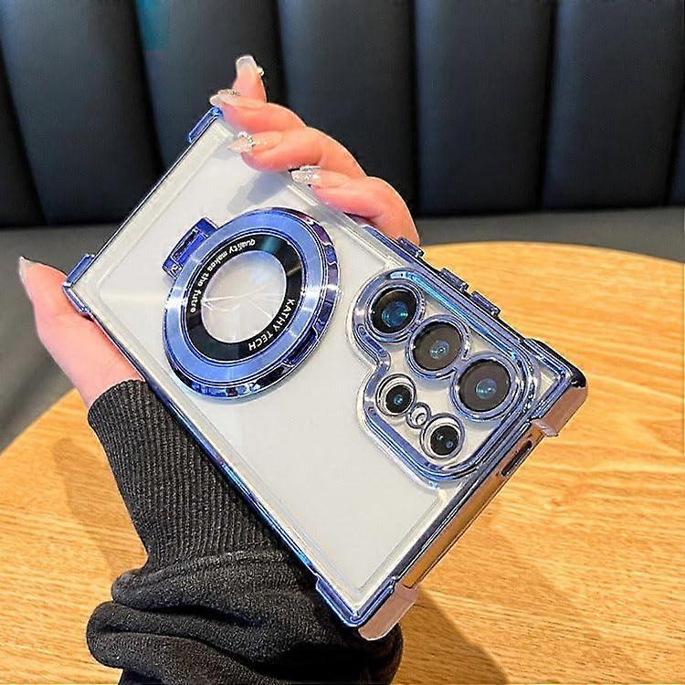 Electroplated Magnetic Stand Four-Corner Anti-Fall Mobile Phone Case for S24Ultra