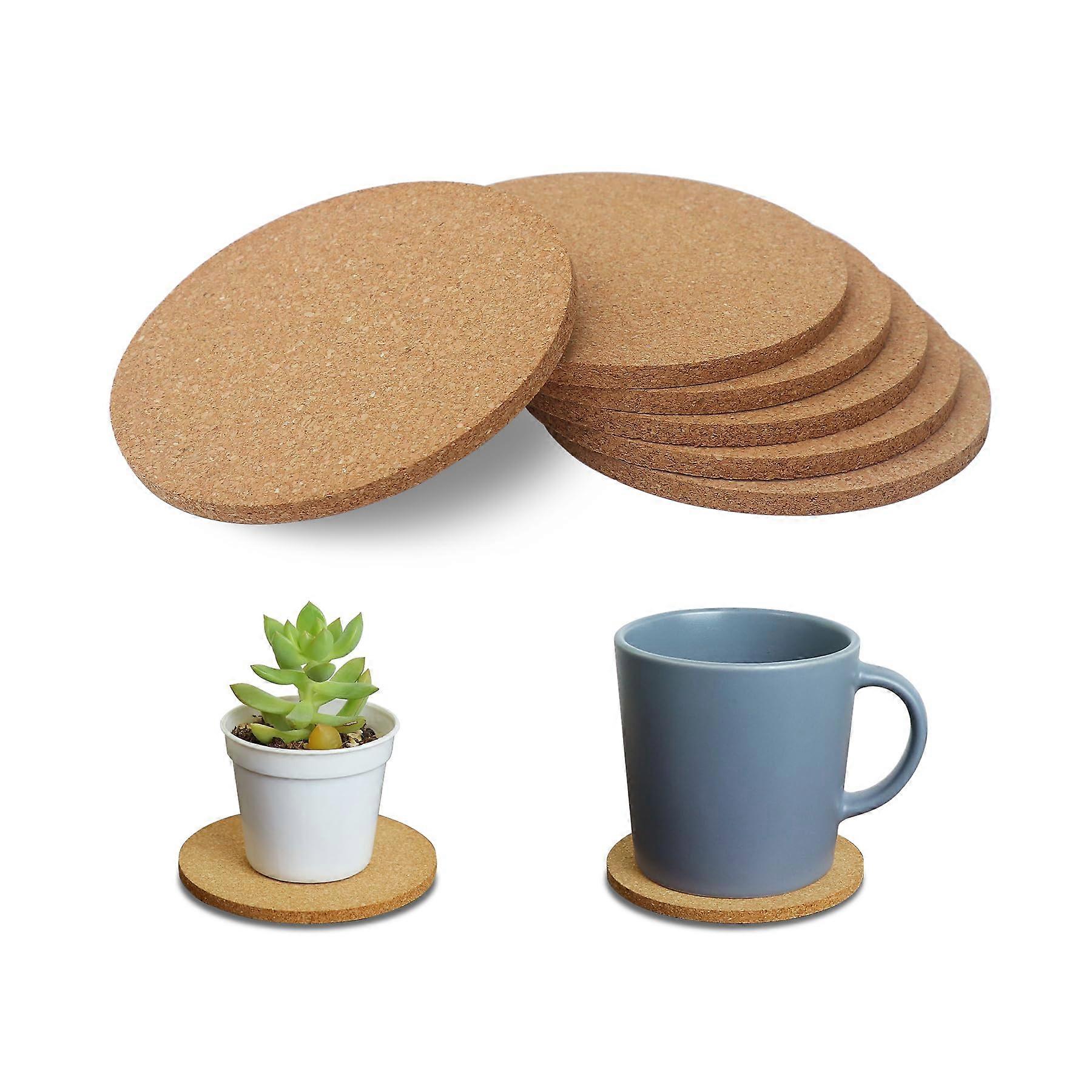 Cork Coasters 6-Piece, 3.9-Inch Cork Coaster Set For Cups And Plants, Durable Absorbent Table Protector