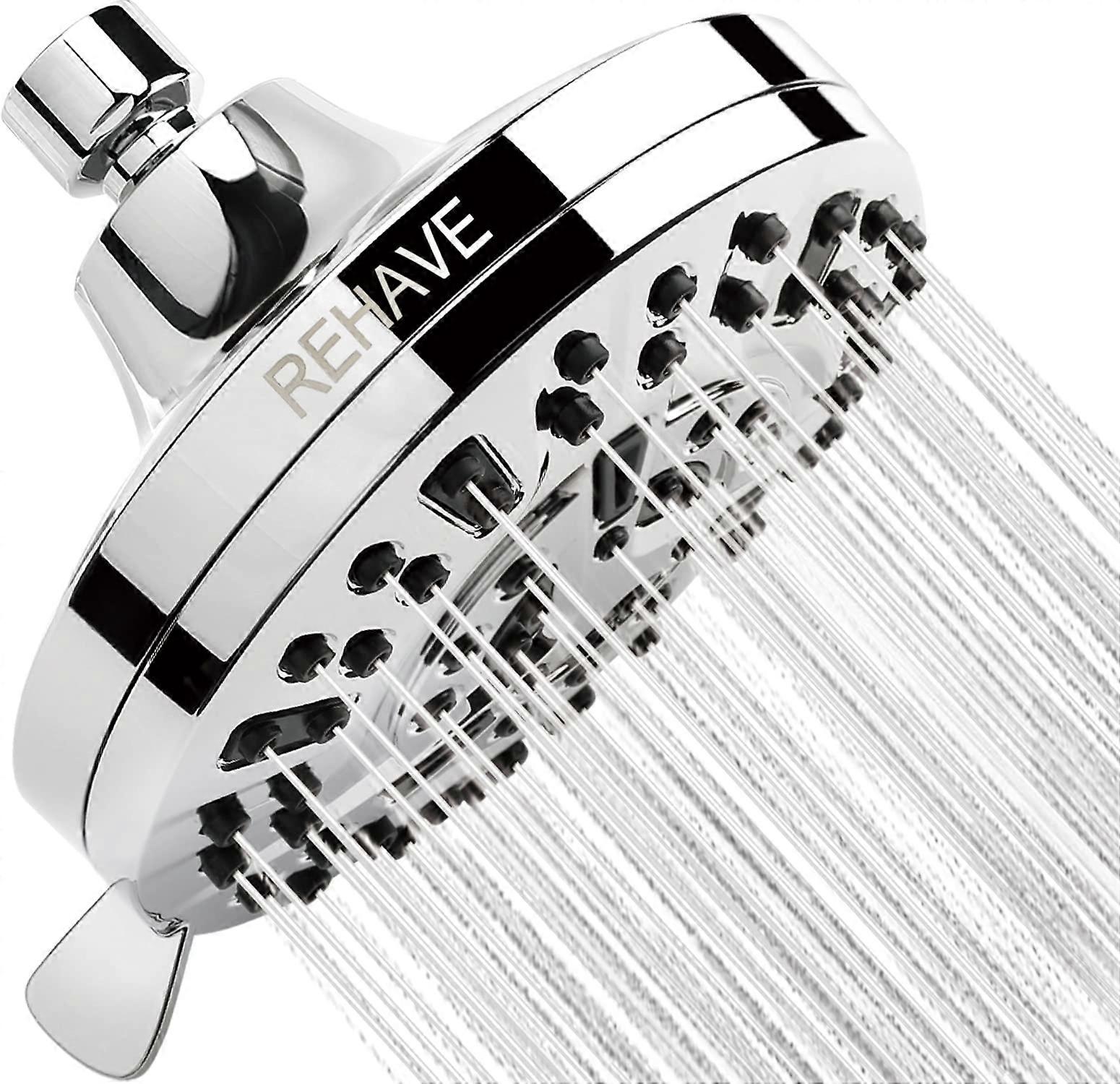 Rehave 5.1 Inch Rain Shower Head with 63 Jets, 8 Spray Modes, Chrome Finish, Adjustable Angle, Silicone Nozzles
