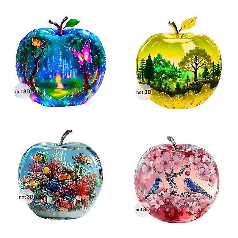 1 Piece Acrylic Landscape Pattern Decoration 2D Crystal Apple Table Ornaments Shelf Ornament For Home DIY Accessories